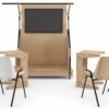 hub with laptop tables and stak chairs steel frame